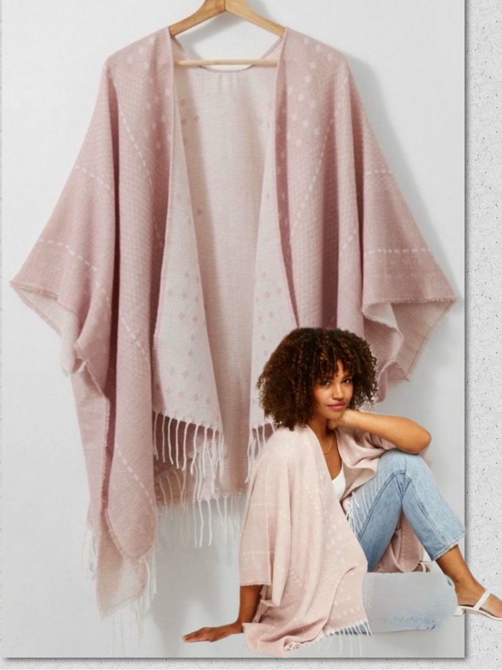NEW Gentle Fawn Reversible Light Baby Pink Hermosa Kimono Poncho Shawl Cardigan